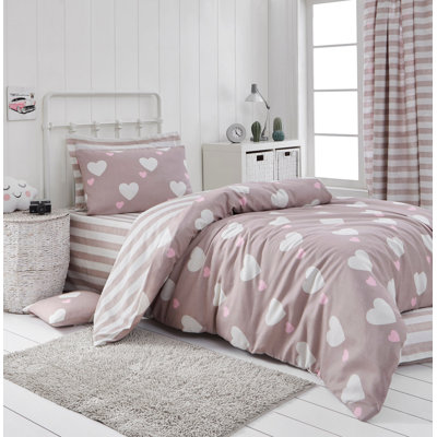 Ensemble de housse de couette simple Elegant, rose cendré et blanc | 65% coton / 35% polyester | Housse de couette: 53,1 po x 78,7 po et taie d'oreiller: 31,5 po x 31,5 po | Lavable à la machine, 120 fils, fermeture à boutons et enveloppes