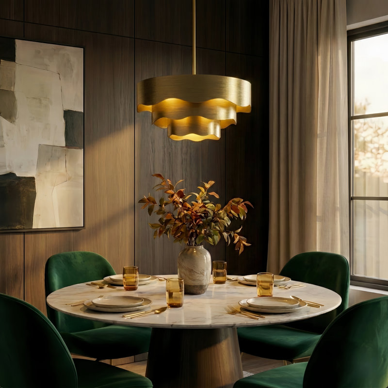 10 - Light 24" Antique Brass Tier Modern Drum Chandelier With Metal Shade  For Dining Room Or Bedroom