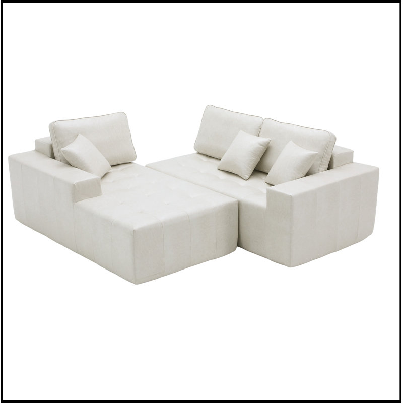Canapé modulaire en similicuir avec méridienne et dossier moelleux, Beige