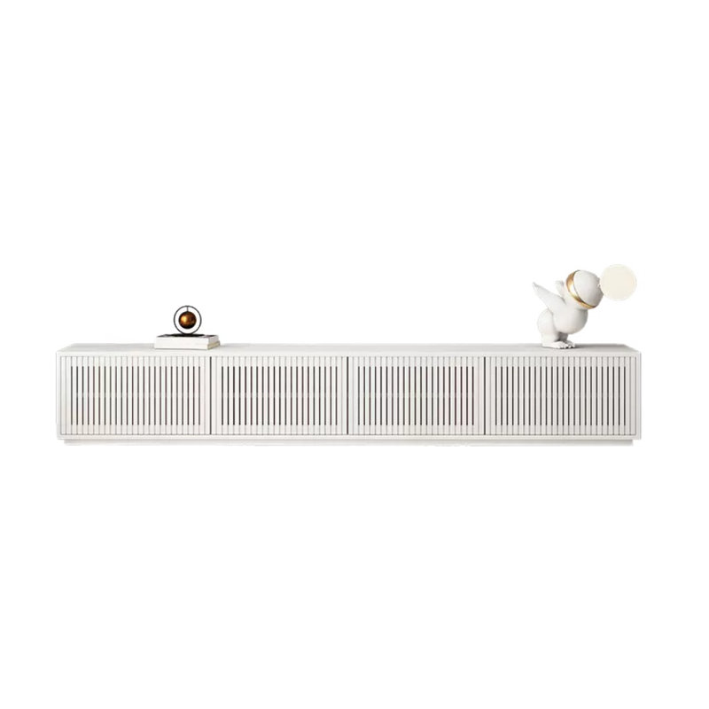 Modern Simple Grille TV Cabinet Unfinished for TVs up to 88", Ivory White, 86.61"W x 16.53"H x 16.14"D