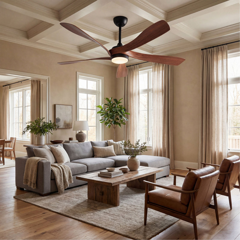 Ventilateur de plafond de 52 pouces avec lumière, ventilateur de plafond à hélice moderne avec mémoire à DEL à intensité variable - moteur à courant continu silencieux, 6 vitesses 5000 CFM, minuterie, réversible, pour la chambre à coucher du salon, ETL / FCC