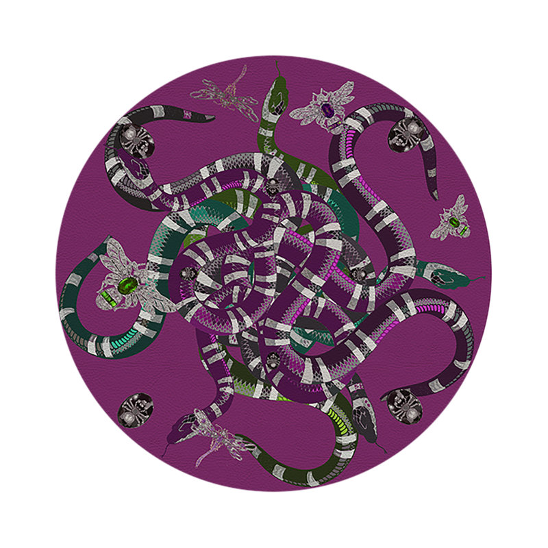 Ouroboros Vegan Leather Round Beaded Placemat, Purple