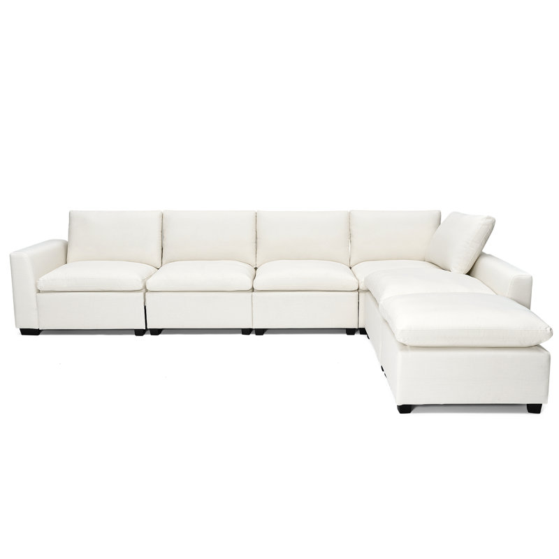Canapé modulaire en tissu d'ameublement Cloud, Mélange de lin blanc