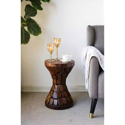 Table de sablier en bois de paulownia 11,8 x 11,8 x 18,1 po avec mosaïque texturée