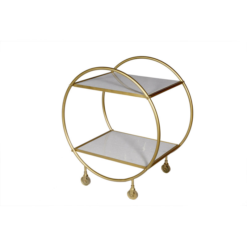 Gray and Gold Iron And Marble Rolling Bar Cart
