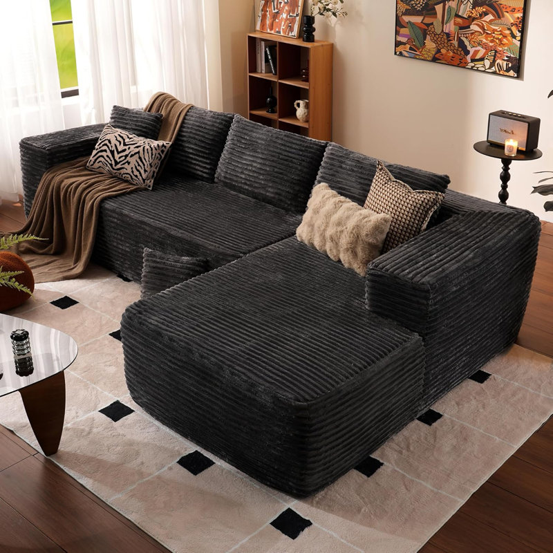104" Cloud Sectional Couch With L-shape Chaise, Gray Corduroy