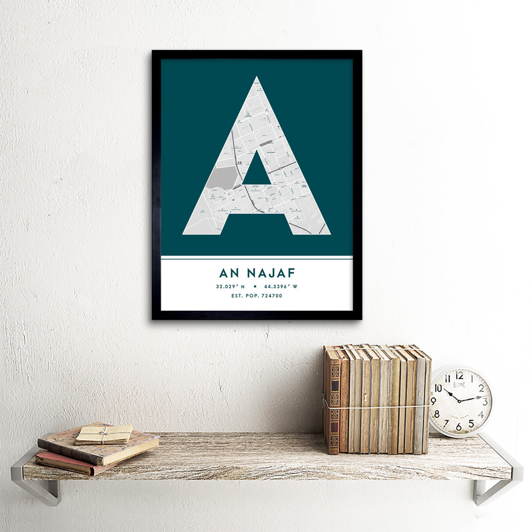 An Najaf City Map An Najaf Teal - Single Picture Frame Typography