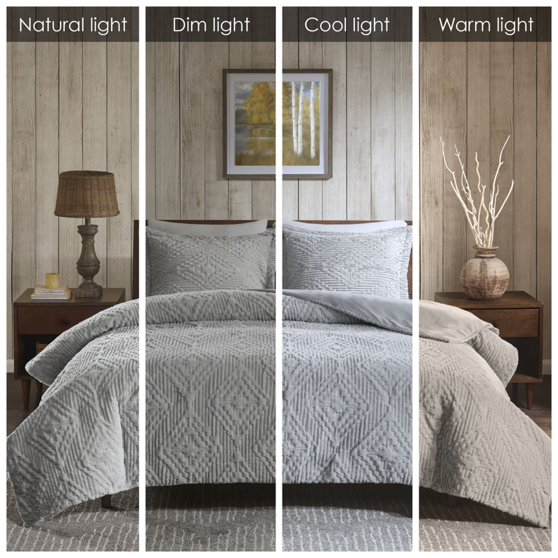 Gray Full Faux Fur Quilt Set with Shams