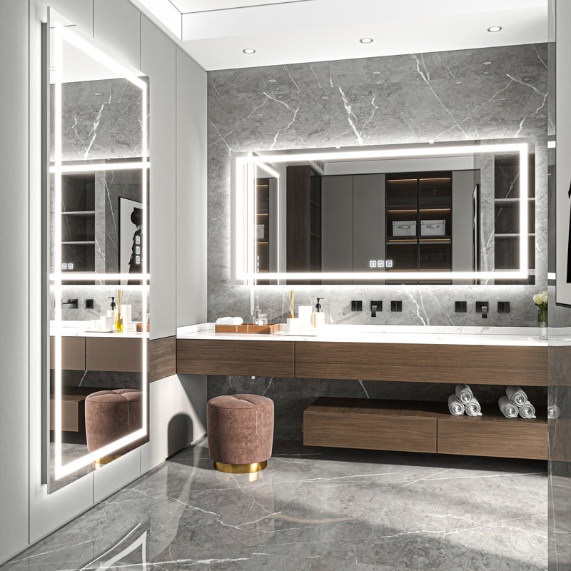 Rectangular Frameless LED Light Anti-Fog Bathroom Vanity Mirror
