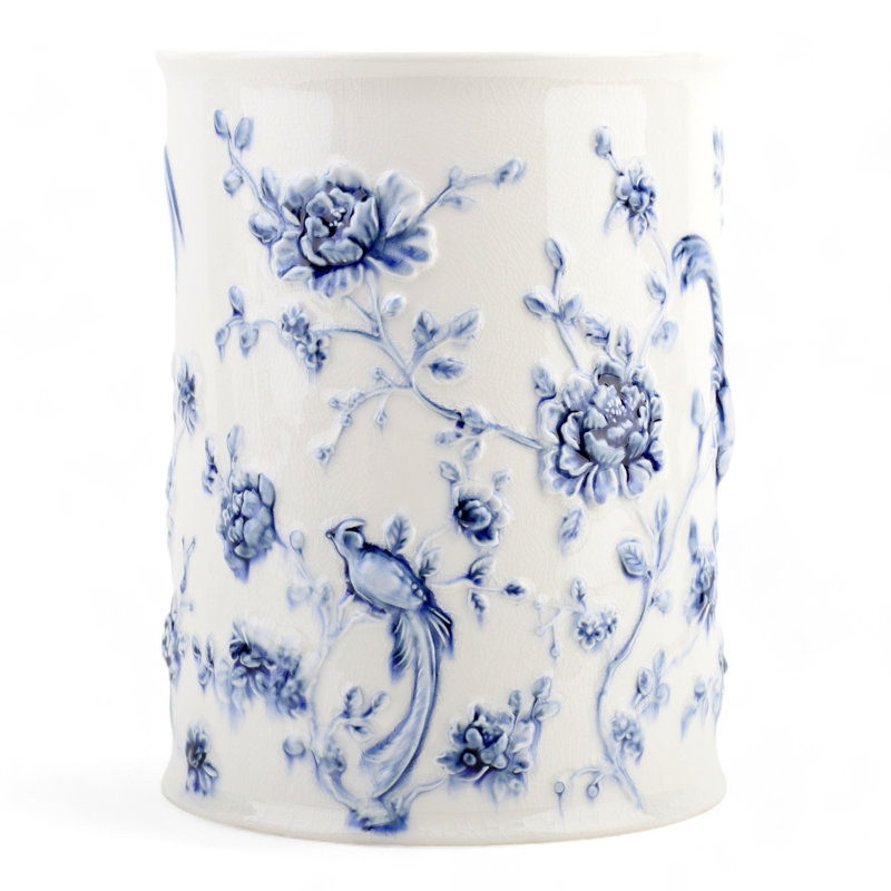 Poubelle en porcelaine, Bleu / blanc