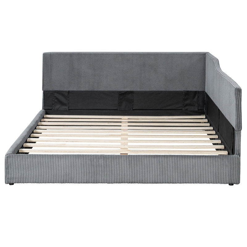L-Shaped Corduroy Daybed Upholstered Daybed, Gray