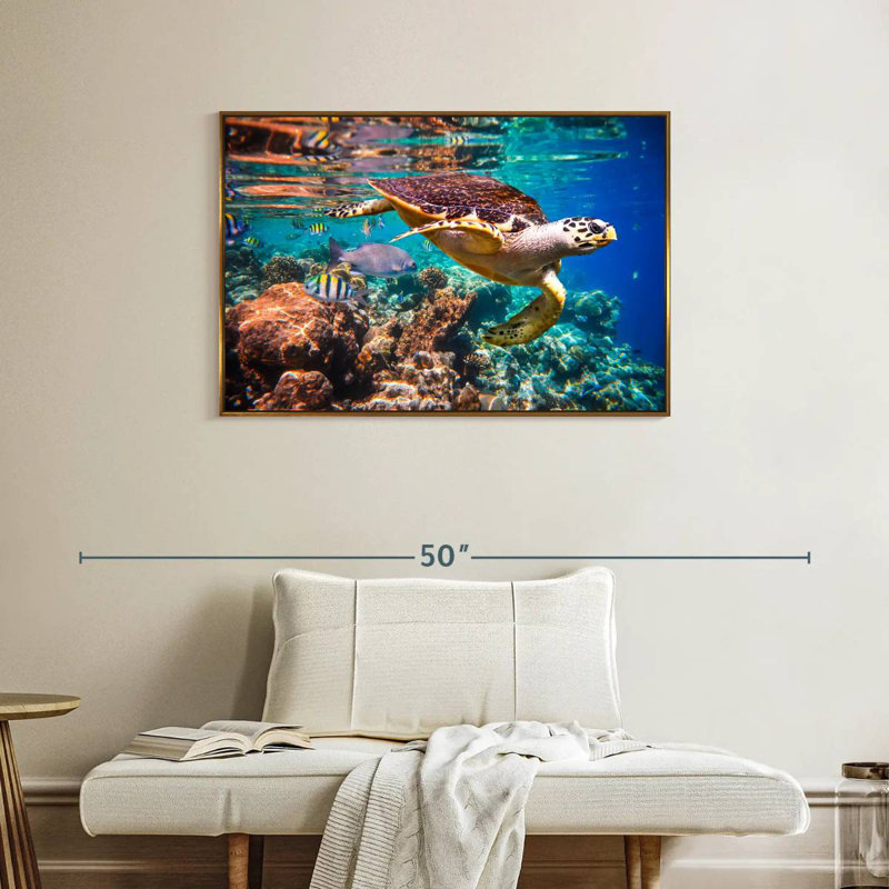 Vie marine vive, Cadre flottant doré, 37 po x 25 po