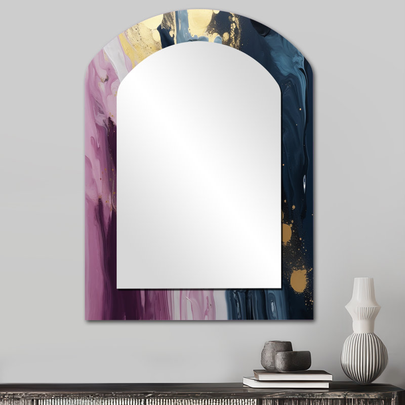 Purple And Blue Movements In Paint III - Modern Arch Wall Mirror, 34" x 25"