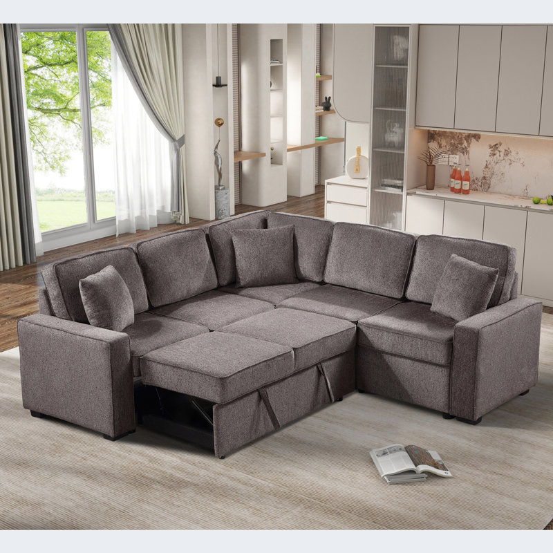 Canapé modulaire, canapé modulaire en forme de L, Chenille brun clair
