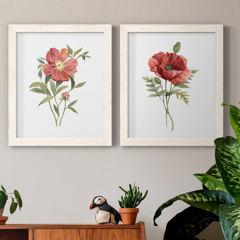 Pivoine écarlate - ensemble de 2 reproductions d'art, H 24 po x l 36 po x P 1,5 po, Toile blanche encadrée, Pas de tapis