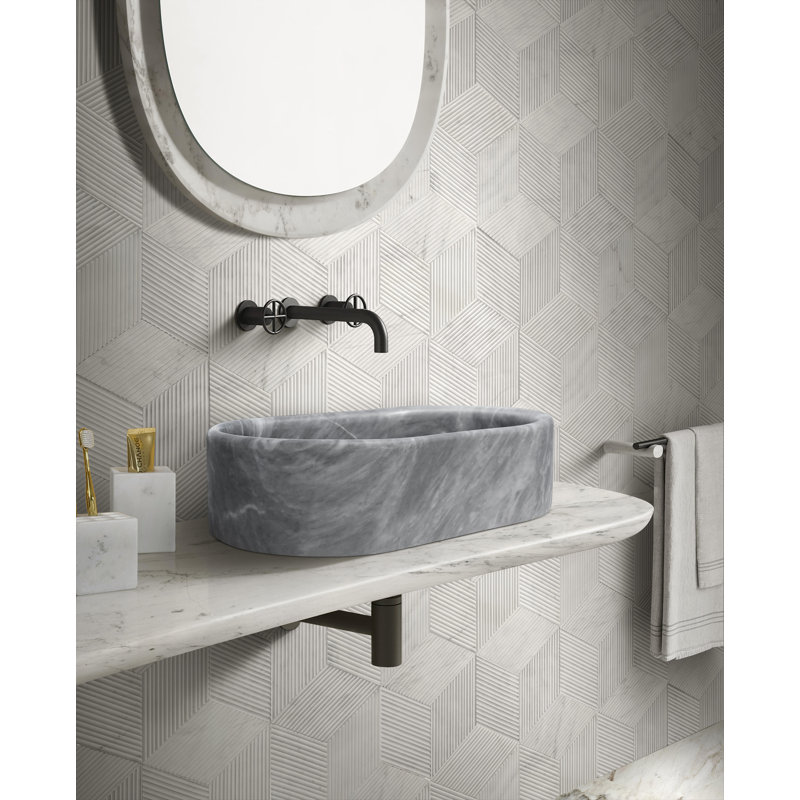 Lavabo de salle de bain en marbre naturel de Carrare gris, pierre semi-polie | Idée de cadeau, Gris