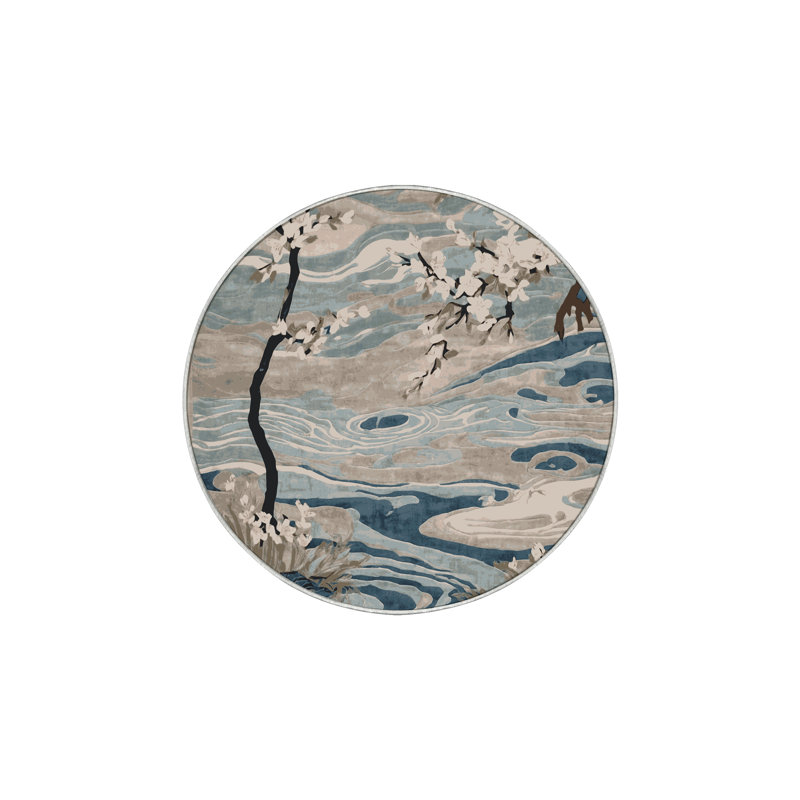 Tapis beige soyeux et moelleux, Rond 3 pi