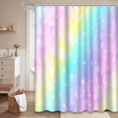 Pastel Color Galaxy Fantasy Sky Rainbow Blue Shower Curtain with 12 Hooks
