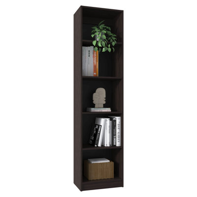 Home Slim 5 Shelves Narrow Bookcase With Open Shelves, Stained Walnut