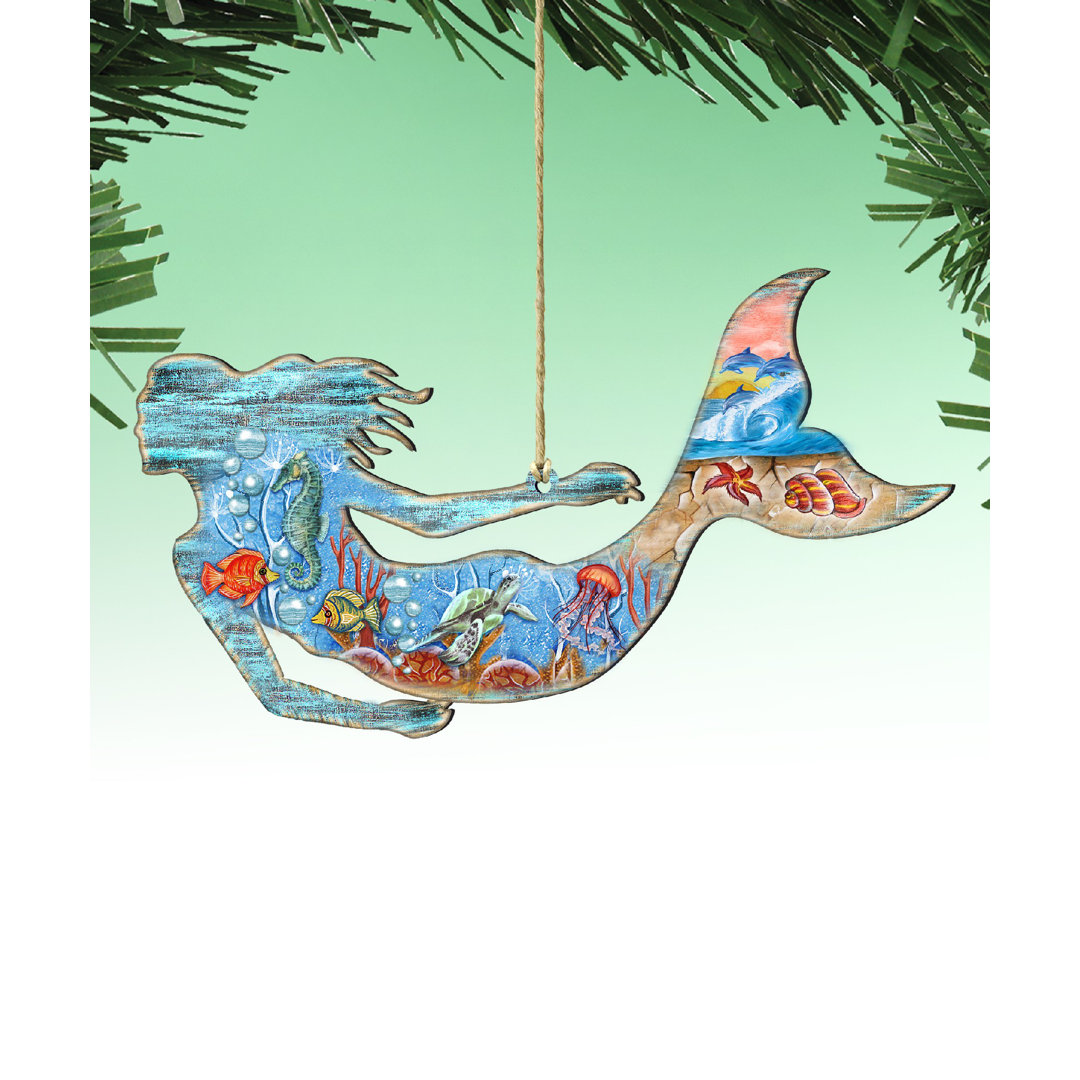 Tidaholm Sea World Mermaid Wooden Hanging Figurine Ornament The Holiday Aisle®