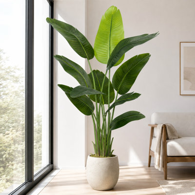 5FT  Artificial Bird of Paradise Plant - Realistic Fake Tropical Tree for Boho Bedroom, Entryway & Airbnb Styling-No Pot
