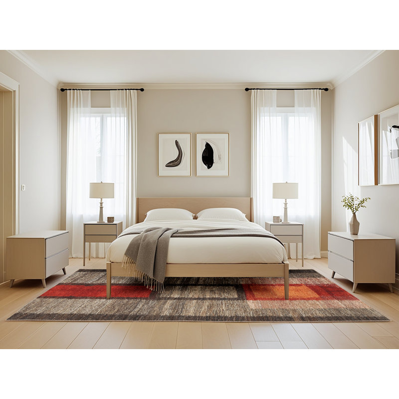 Tapis beige/brun/rouge contemporain, Rectangle 5 pi x 8 pi
