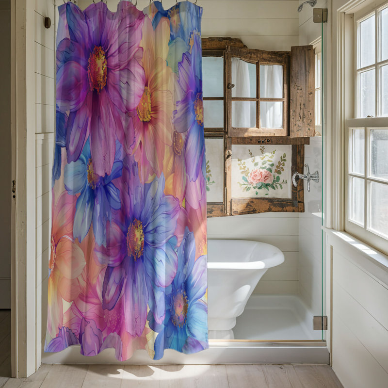 Bright Blossom - Rideau de douche Premium, H 74 po x l 71 po
