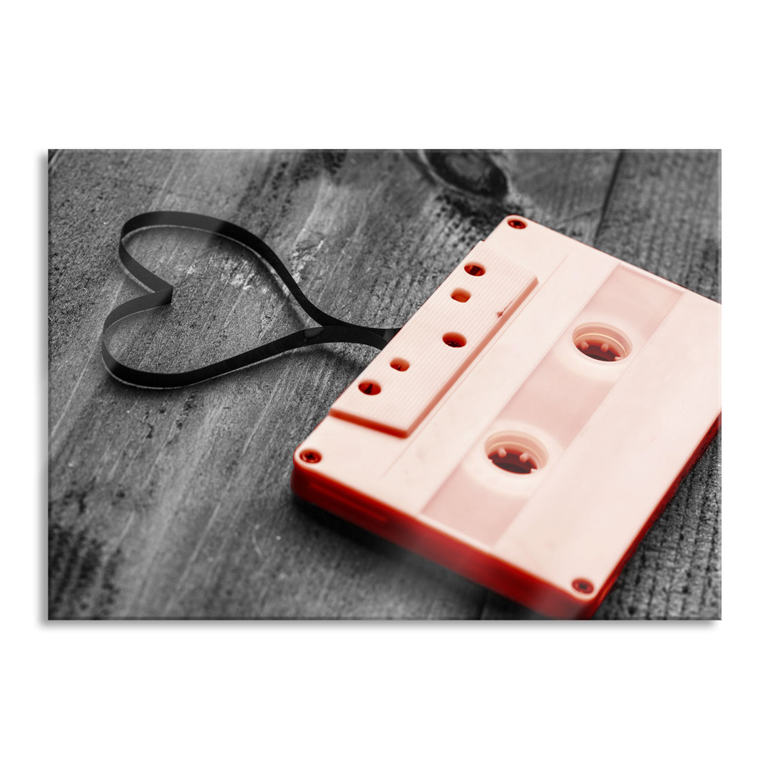 Glasbild Retro Kassette mit Herz