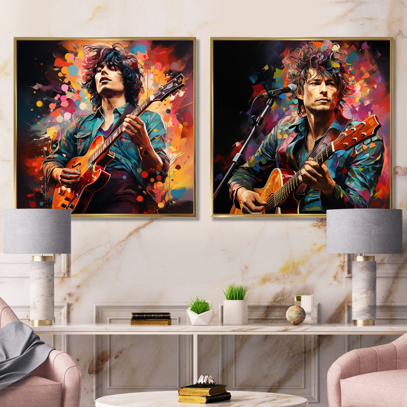 Ensemble de salon Rockstar Portrait I - Music Wall Art, Cadre flottant doré, H 16 po x l 33 po x P 1 po