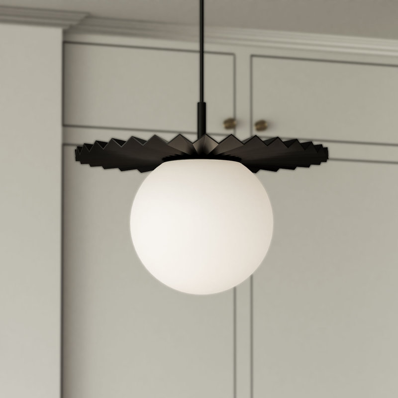 Luminaire suspendu sphère 1 lumière Carletta, Noir mat / verre opale mat, H 11,75 po x l 13,88 po x P 13,88 po