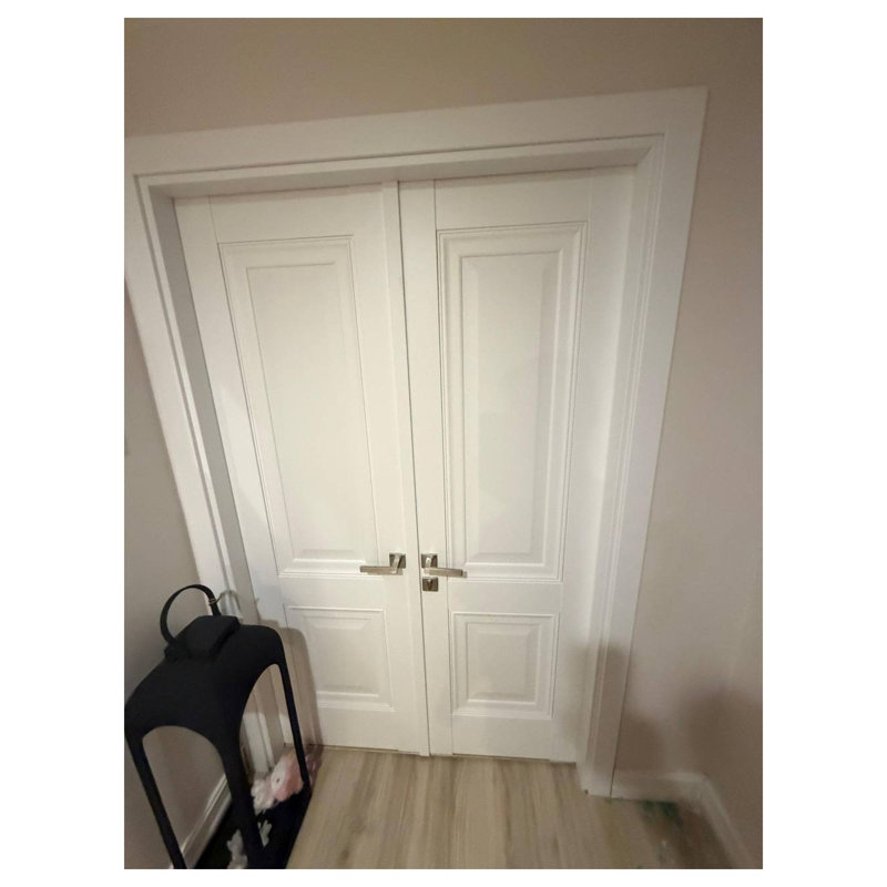 Portes françaises à double panneau vitrées avec quincaillerie Lucia 8831, cadre et garnitures en soie blanche, porte intérieure robuste pour salle de bain ou chambre à coucher, 72 po x 80 po (2 x 36 x 80)
