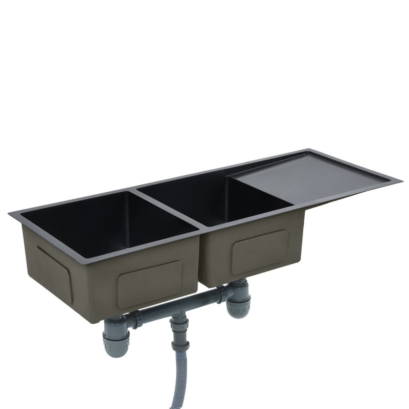 VidaXL Kitchen Sink Undermount Sink with Strainer Stainless Steel Sink Square, Black