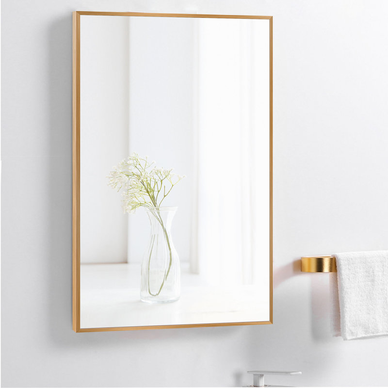 Metal Flat Wall Mirror, 38" x 26", Gold
