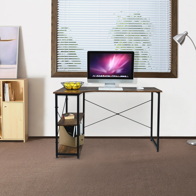 120cm W L-Shaped Writing Desk, Wood/Black, Left Hand Return