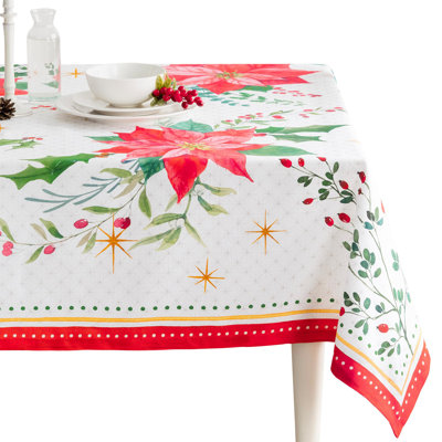 Maison d' Hermine Table Cloth Rectangle Table 100% Cotton 70 x 120 Inches Fall Tablecloth Reusable Everyday Use for Thanksgiving Christmas Decorations Dining Farmhouse Party (Poinsettia Christmas)