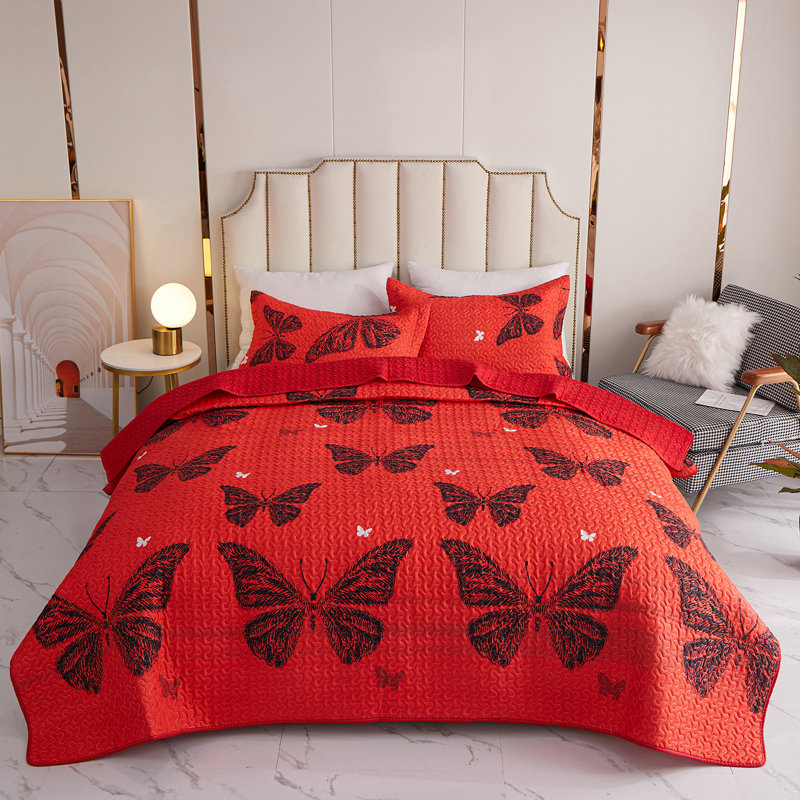 Ensemble de couvre-lit en microfibre 3 pièces, Couvre-lit pour lit grand : couvre-lit + 2 taies d, Rouge