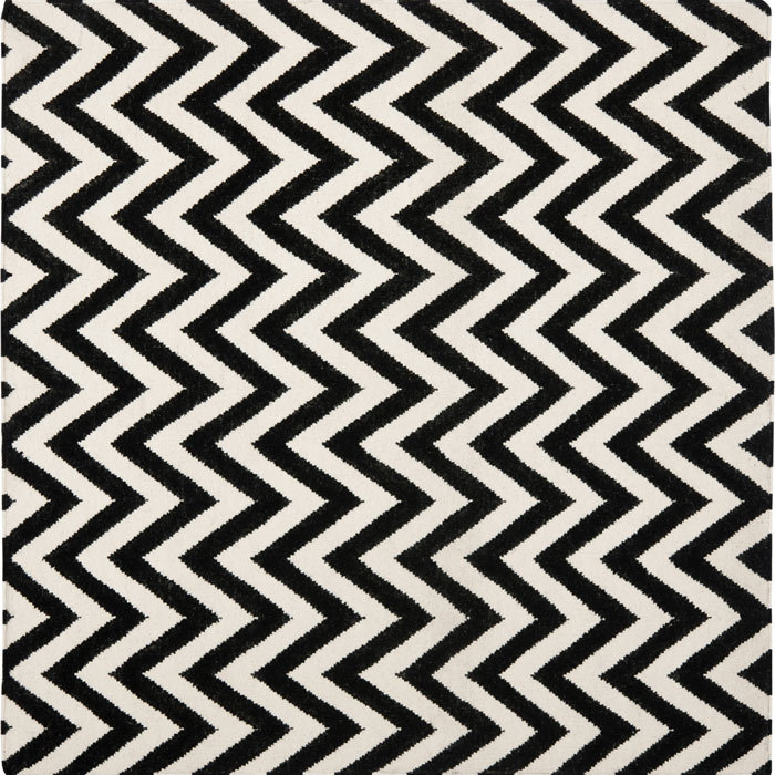 Rodgers Hand Woven Flat Weave Wool/Cotton Chevron Rug in Ivory/Black, Square 8'