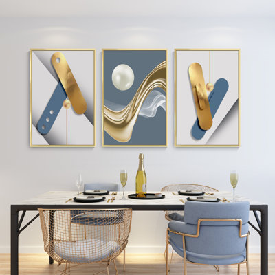 Luxueux aluminium encadré, ensemble de 3 reproductions d'art encadrées sur toile