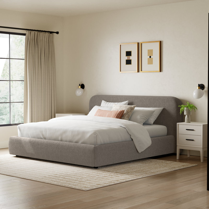 Bella Upholstered Platform Bed, King, Elite Ash Performance Chenille