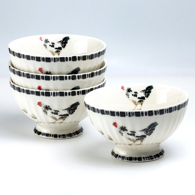 Farmhouse Rooster Footed Severing Bowls, Set of 4