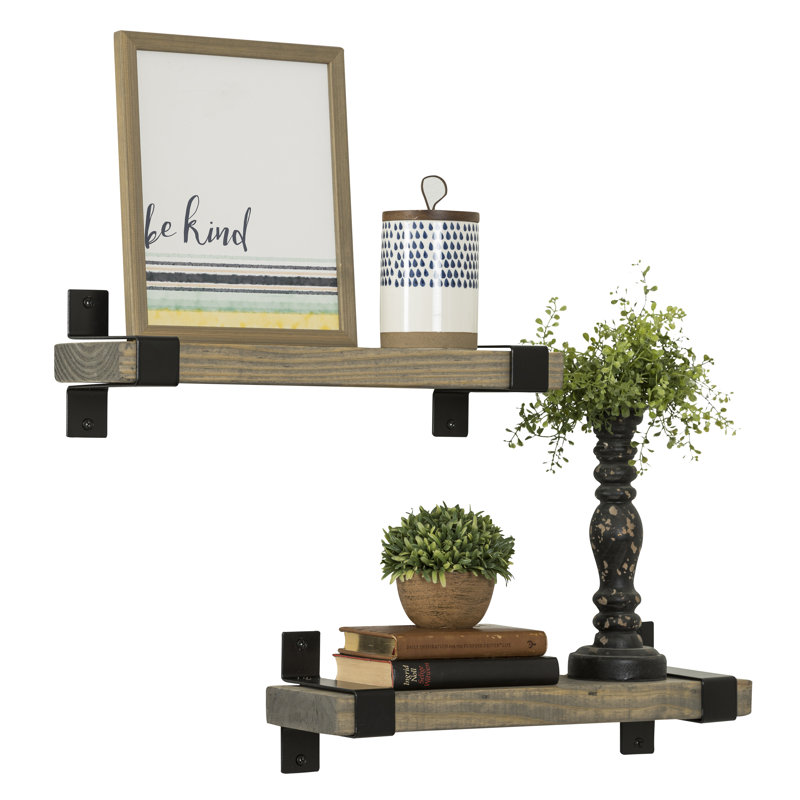 Keri 2 Piece Solid Wood Floating Shelf, 5.63" H x 36" W x 6" D, Gray, Black