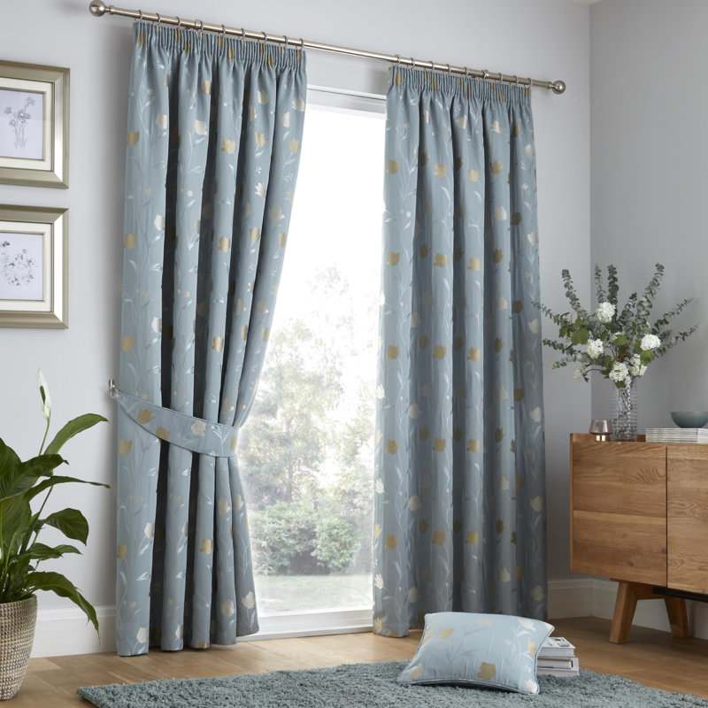 Juliette Room Darkening Curtain Pair, Natural/Red, Width 229 x Drop 183cm