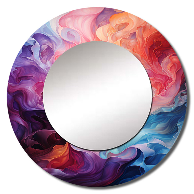 Opt Art Radiant Spectrum II - Op Art Unique Wall Mirror, Modern Round Mirror, Printed Metal Art, 29" x 29"