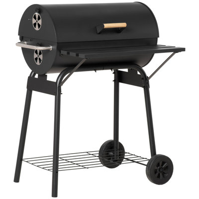 Barbecue au charbon portatif en acier au carbone de 30 po avec support à charbon réglable, tablette de rangement, roue, pour pique-nique de camping en plein air
