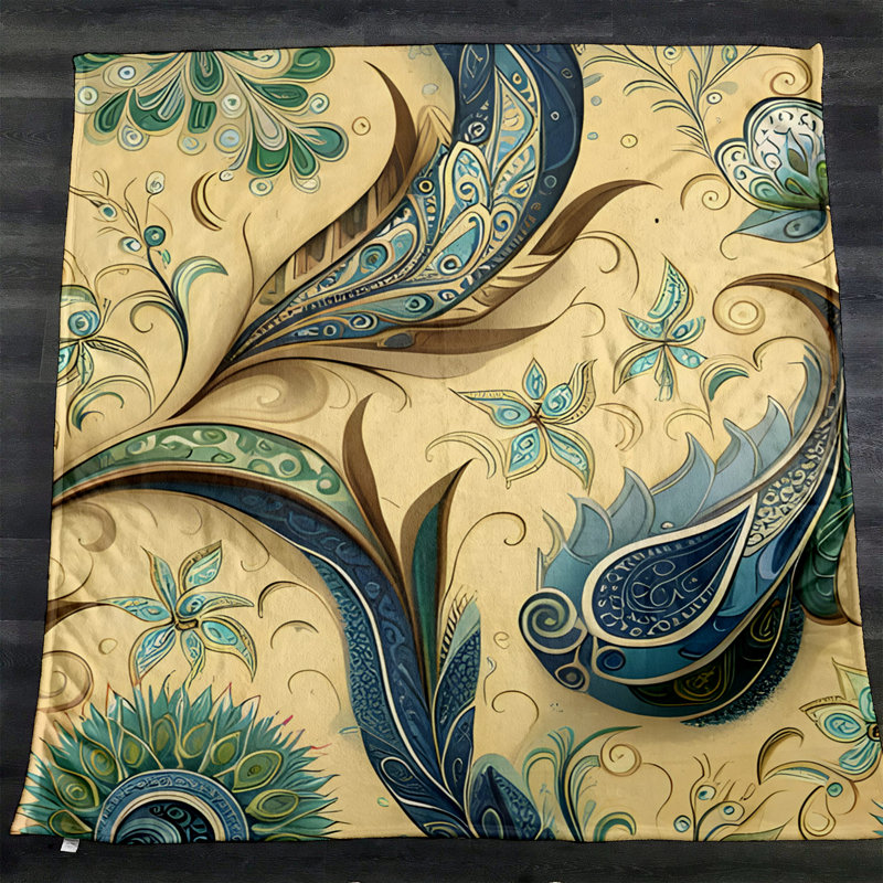 Throw Blanket, 51" W x 60" L, Paisley/Abstract, Blue/Yellow
