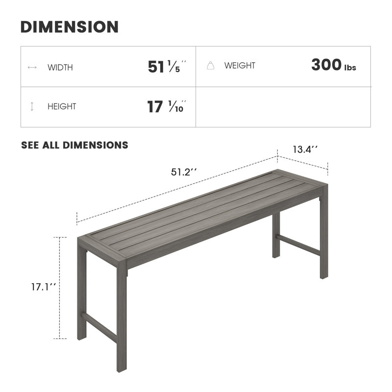 Banc d'extérieur en métal Allanah, Bois brossé gris
