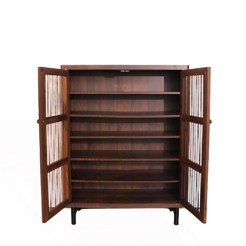 Shoe Cabinet With Shutter Doors, 6-Tier Entryway Shoe Cabinet With Adjustable Shelves, Walnut