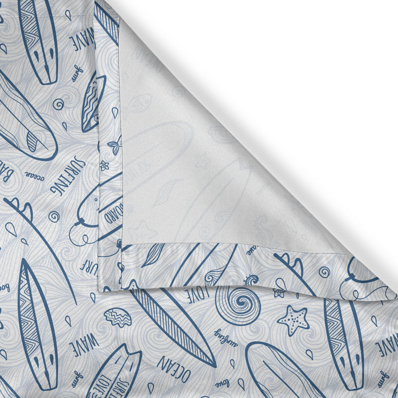 Rustic curtain, doodle summer, petrol blue -gray