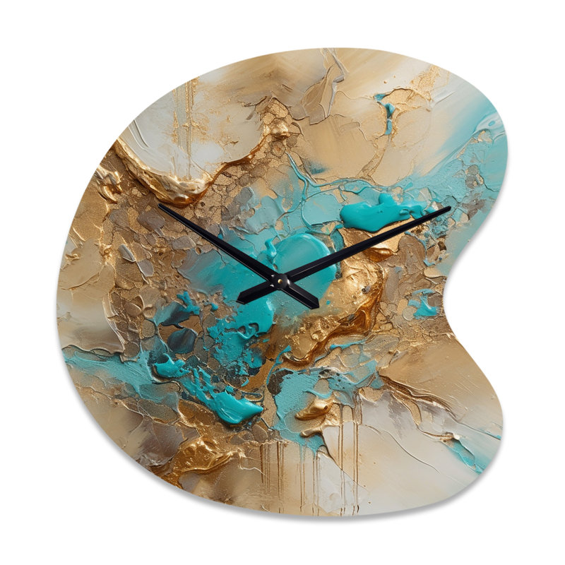 Horloge murale asymétrique à encre liquide Gold Blue Transcendent, Petit