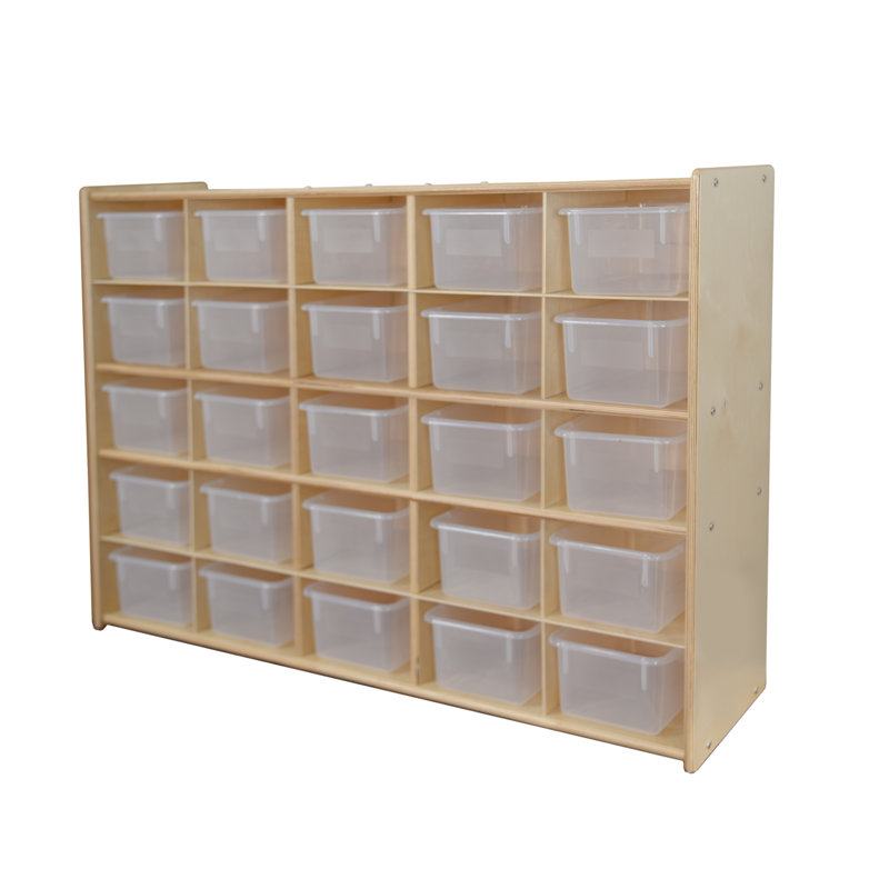 Armoire de rangement en bois à 25 compartiments pour salle de classe ou garderie Wood Designs Contender, Non assemblés, Oui
